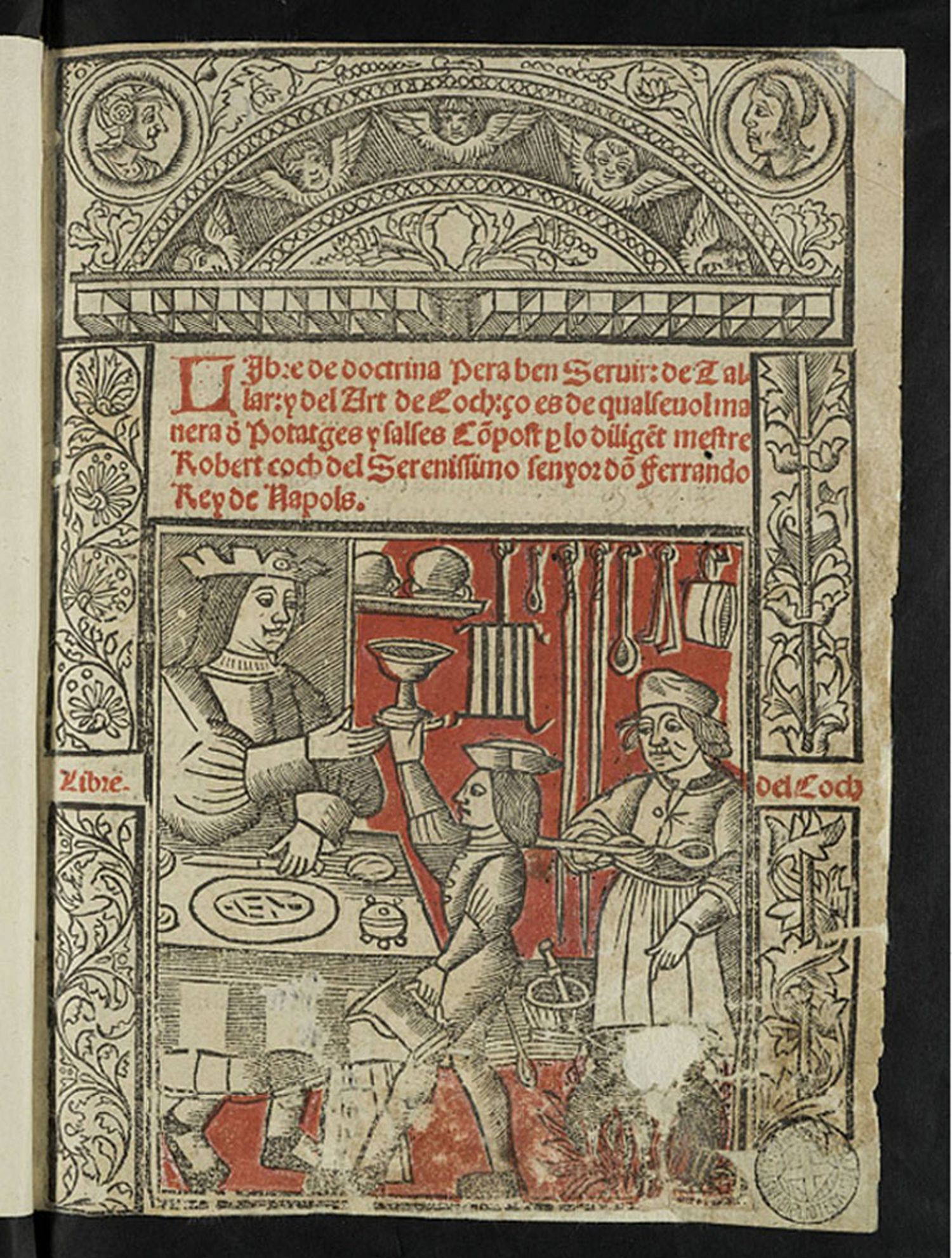 Ilustración del 'Llibre del coc', del Mestre Robert, de 1520, en la Biblioteca de Catalunya.